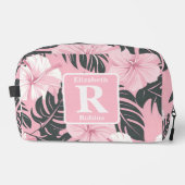 Tropische roze hibiscus gepersonaliseerd monogram toilettasje (Voorkant)