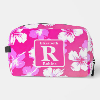 Tropische roze hibiscus gepersonaliseerd monogram toilettasje