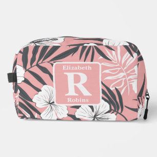 Tropische roze hibiscus gepersonaliseerd monogram toilettasje