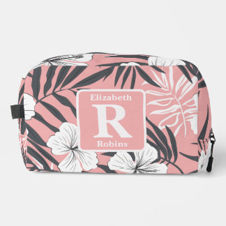Tropische roze hibiscus gepersonaliseerd monogram toilettasje