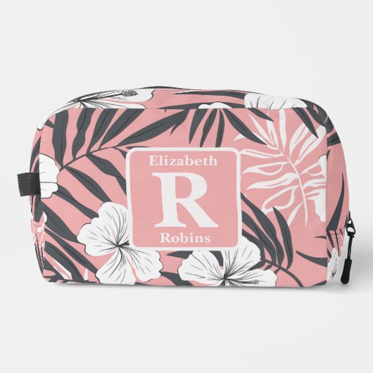 Tropische roze hibiscus gepersonaliseerd monogram toilettasje (Voorkant)