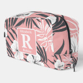 Tropische roze hibiscus gepersonaliseerd monogram toilettasje (Rechterhoek)
