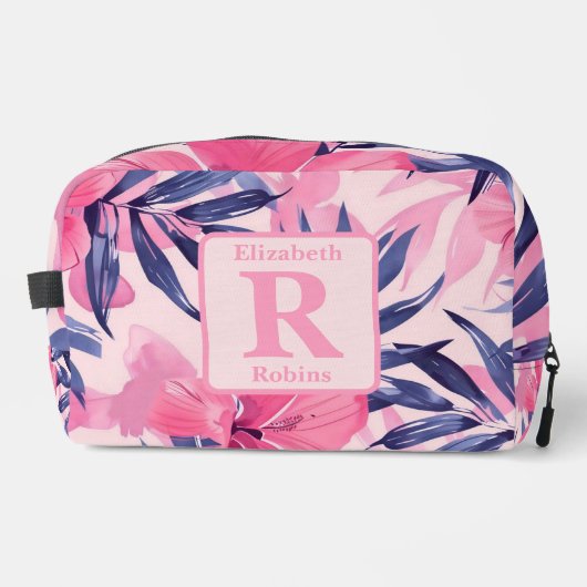 Tropische roze hibiscus gepersonaliseerd monogram toilettasje (Voorkant)