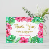 Tropische Roze Hibiscus Glitter Verjaardag Dank u Bedankkaart (Staand voorkant)