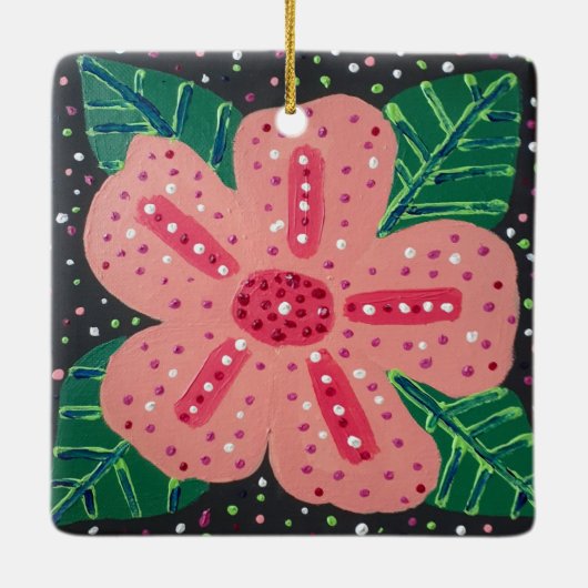 Tropische roze hibiscus keramisch ornament (Achterkant)