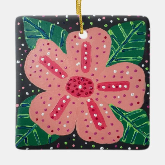 Tropische roze hibiscus keramisch ornament (Voorkant)