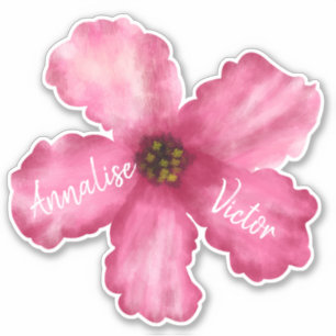 Tropische Roze Hibiscus Paar Namen Bruiloft Sticker