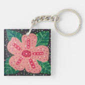 Tropische roze hibiscus sleutelhanger (Achterkant)