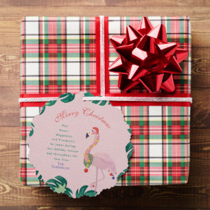 Tropische Roze Kerst Flamingo Kerstman Hoed Bellen Ornament Kaart