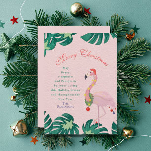 Tropische Roze Kerst Flamingo Kerstmannenhoed Vers Feestdagenkaart