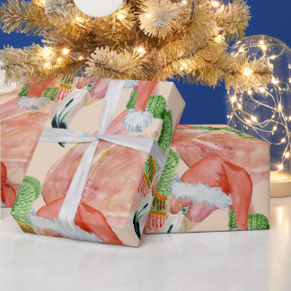 Tropische Roze Kerst Flamingo's Kerstmannenhoed Cadeaupapier