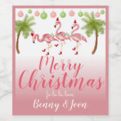 Tropische roze kerstfeestelijke Waterverf Wijn Etiket (Enkel label)