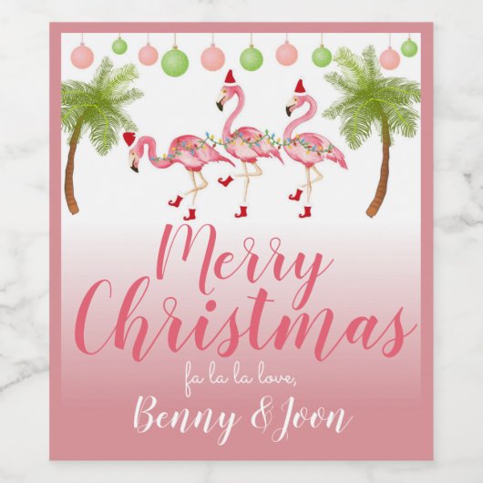 Tropische roze kerstfeestelijke Waterverf Wijn Etiket (Enkel label)