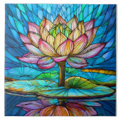 tropische Roze lotus 2 gebrandschilderde glaskunst Tegeltje (Voorkant)