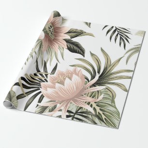 Tropische  roze lotus, palmbladeren, banaan cadeaupapier
