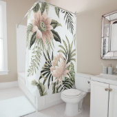 Tropische  roze lotus, palmbladeren, banaan douchegordijn (In situ)