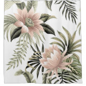 Tropische  roze lotus, palmbladeren, banaan douchegordijn (Voorkant)
