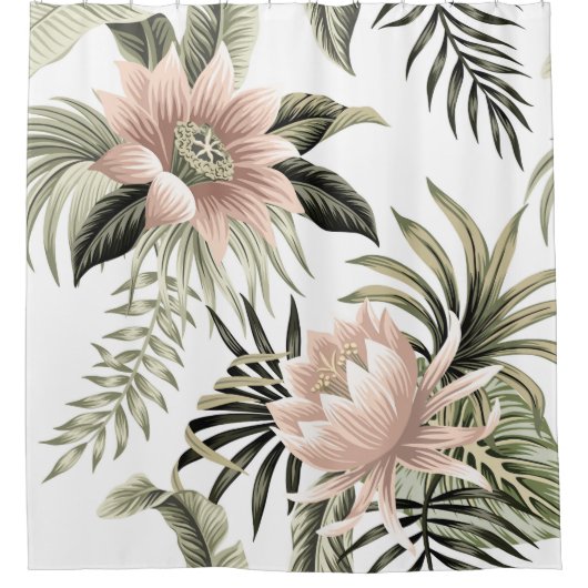 Tropische  roze lotus, palmbladeren, banaan douchegordijn (Voorkant)