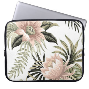 Tropische roze lotus, palmbladeren, banaan laptop sleeve