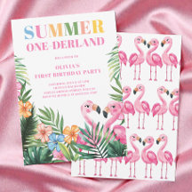 Tropische Roze Meisjes Zomer 1e Verjaardagsfeestje