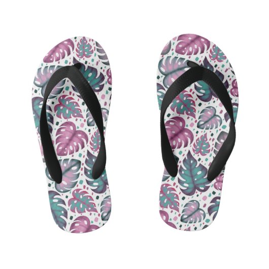 Tropische roze Monstera bladeren Kinder Teenslippers (Voetbed)