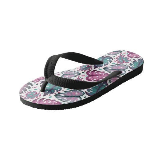 Tropische roze Monstera bladeren Kinder Teenslippers (Schuin)