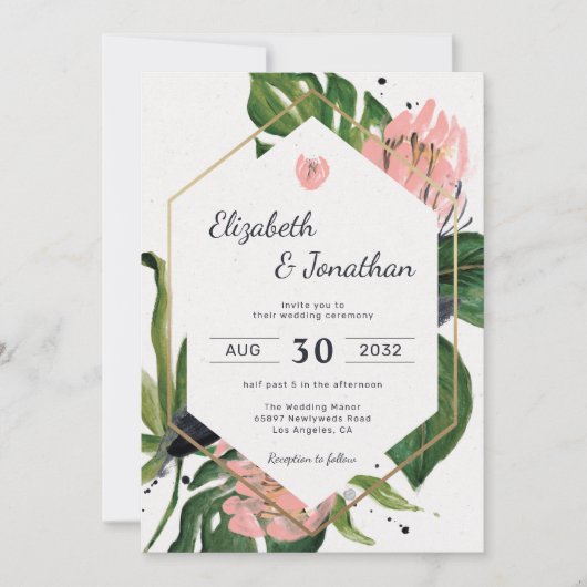 Tropische roze oerwouden bloemen en bloemflorale m kaart (Voorkant)