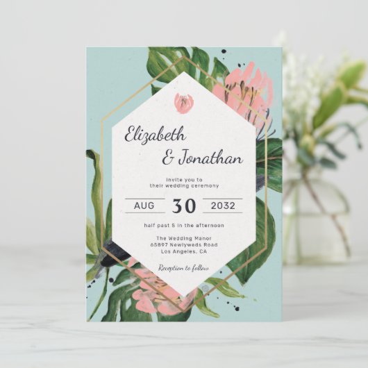 Tropische roze oerwouden bloemen en bloemflorale m kaart (Staand voorkant)