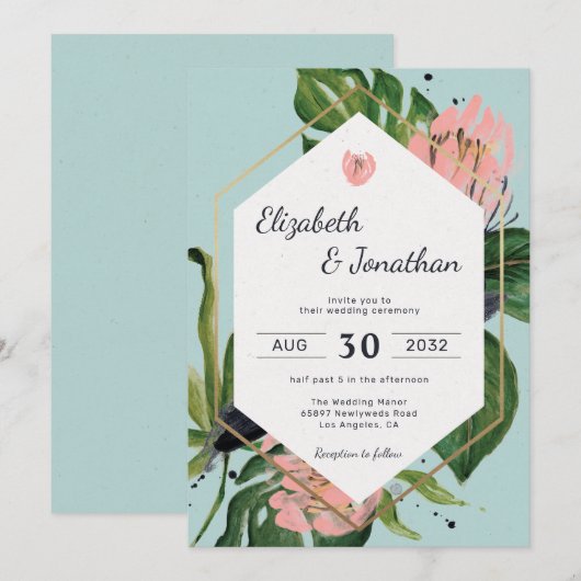 Tropische roze oerwouden bloemen en bloemflorale m kaart (Voorkant / Achterkant)