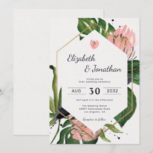 Tropische roze oerwouden bloemen en bloemflorale m kaart (Voorkant / Achterkant)