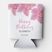 Tropische Roze Orchidee Bloem Gelukkige Verjaardag Blikjeskoeler (Voorkant)