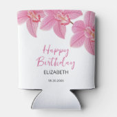 Tropische Roze Orchidee Bloem Gelukkige Verjaardag Blikjeskoeler (Achterkant)