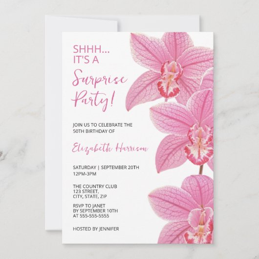 Tropische Roze Orchidee Bloem Verrassing Verjaarda Kaart (Voorkant)