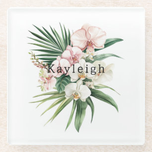 Tropische roze orchidee bloemen glazen onderzetter