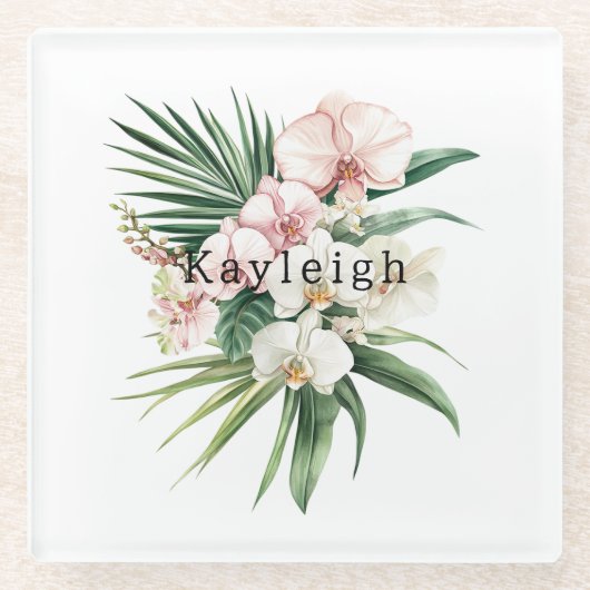 Tropische roze orchidee bloemen glazen onderzetter (Voorkant)