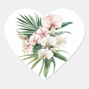 Tropische roze orchidee bloemen hart sticker