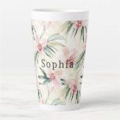 Tropische Roze Orchidee Bloemen Verjaardag Latte Mok (Voorkant)
