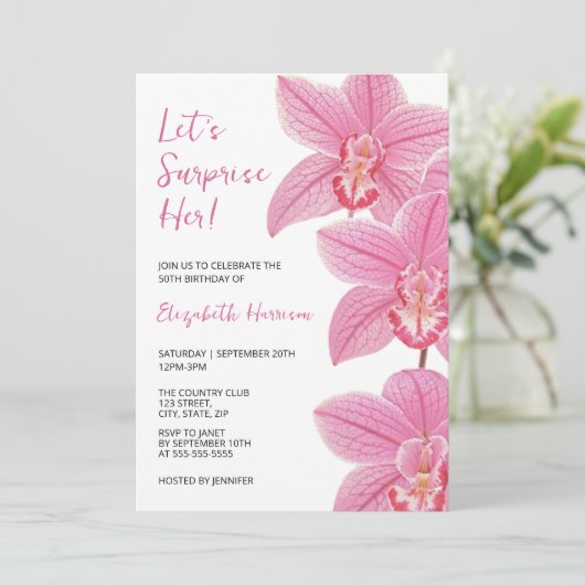 Tropische Roze Orchidee Botanische Verrassingsverj Kaart (Staand voorkant)