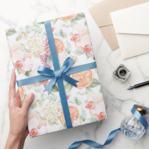 Tropische Roze Orchideeën Perzik Grapefruit Verjaa Cadeaupapier