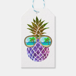 Tropische roze paarse ananas cadeaulabel