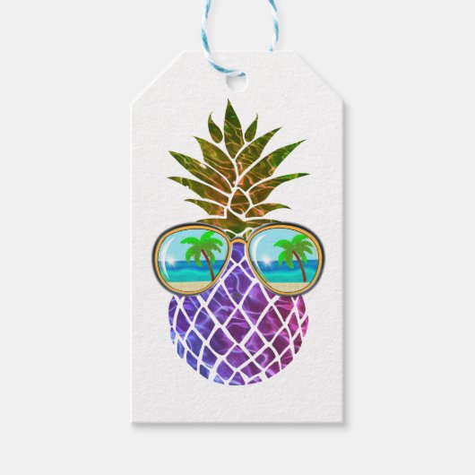 Tropische roze paarse ananas cadeaulabel (Voorkant)