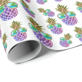 Tropische roze paarse ananas cadeaupapier
