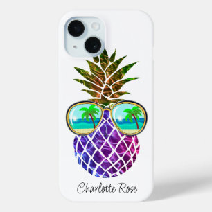 Tropische roze paarse ananas iPhone 15 case