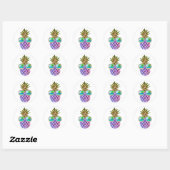 Tropische roze paarse ananas ronde sticker (Vel)