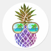Tropische roze paarse ananas ronde sticker (Voorkant)
