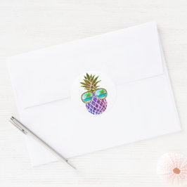 Tropische roze paarse ananas ronde sticker