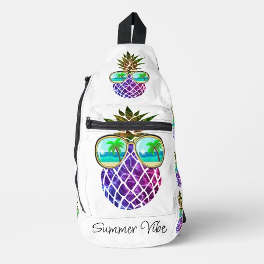 Tropische roze paarse ananas sling bag (Voorkant)