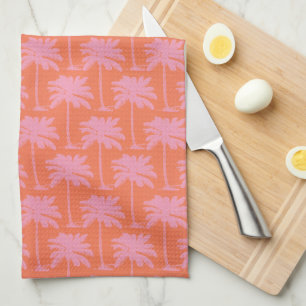 Tropische roze palmboom Kuststrand Theedoek