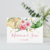 Tropische Roze Peach Bloemenbruiloft QR RSVP-kaart Bedankkaart (Staand voorkant)