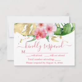 Tropische roze peach Floral Wedding RSVP-kaart Bedankkaart